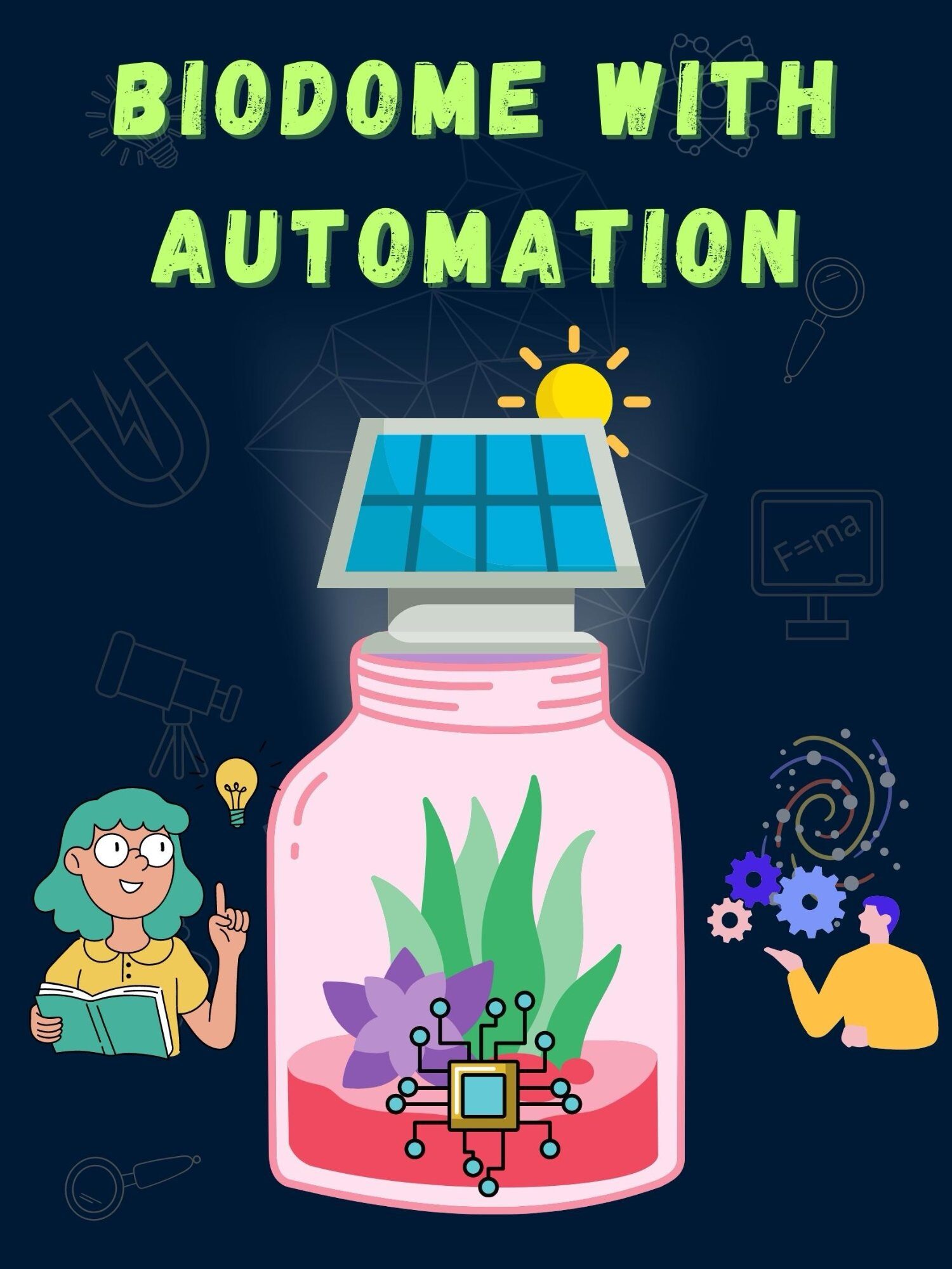 Biodome with Automation project poster showing solar power and IoT design