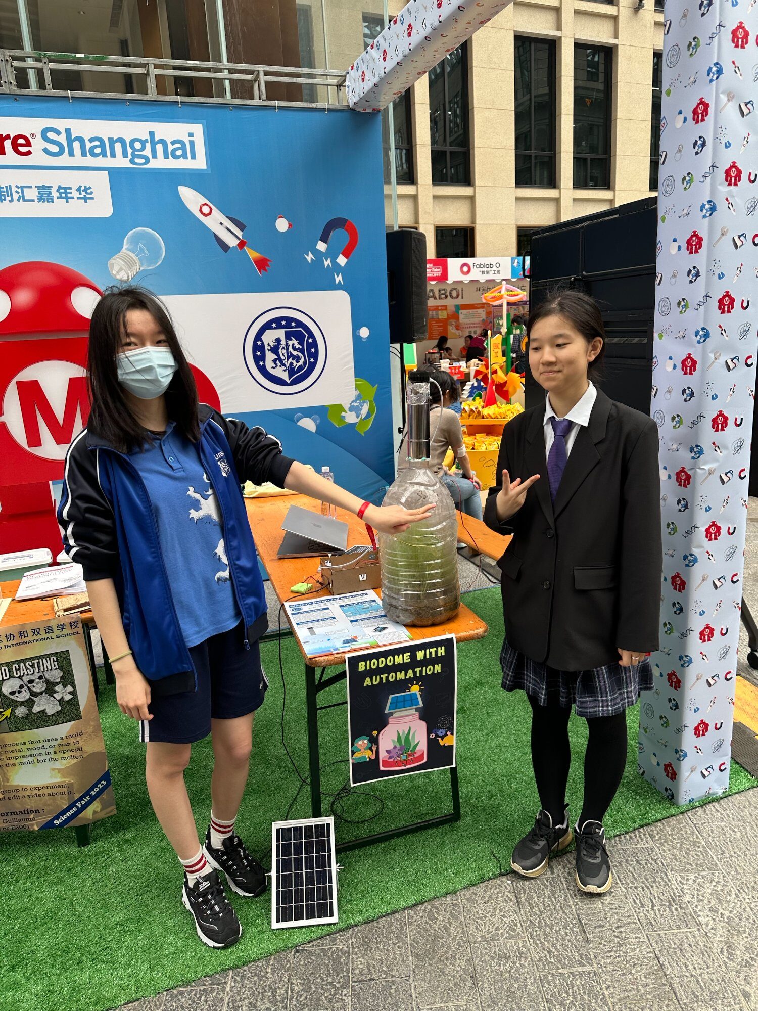 Students with completed biodome project at Shanghai Maker Faire