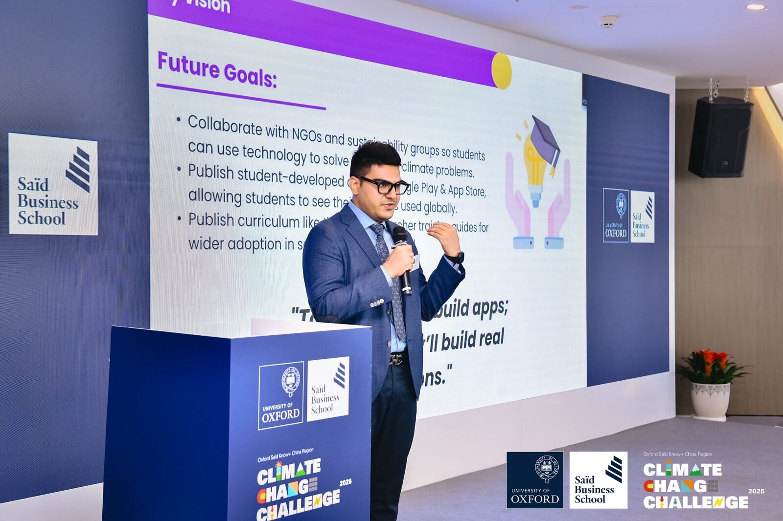 Sushil Lamba sharing future vision for climate education at Oxford event