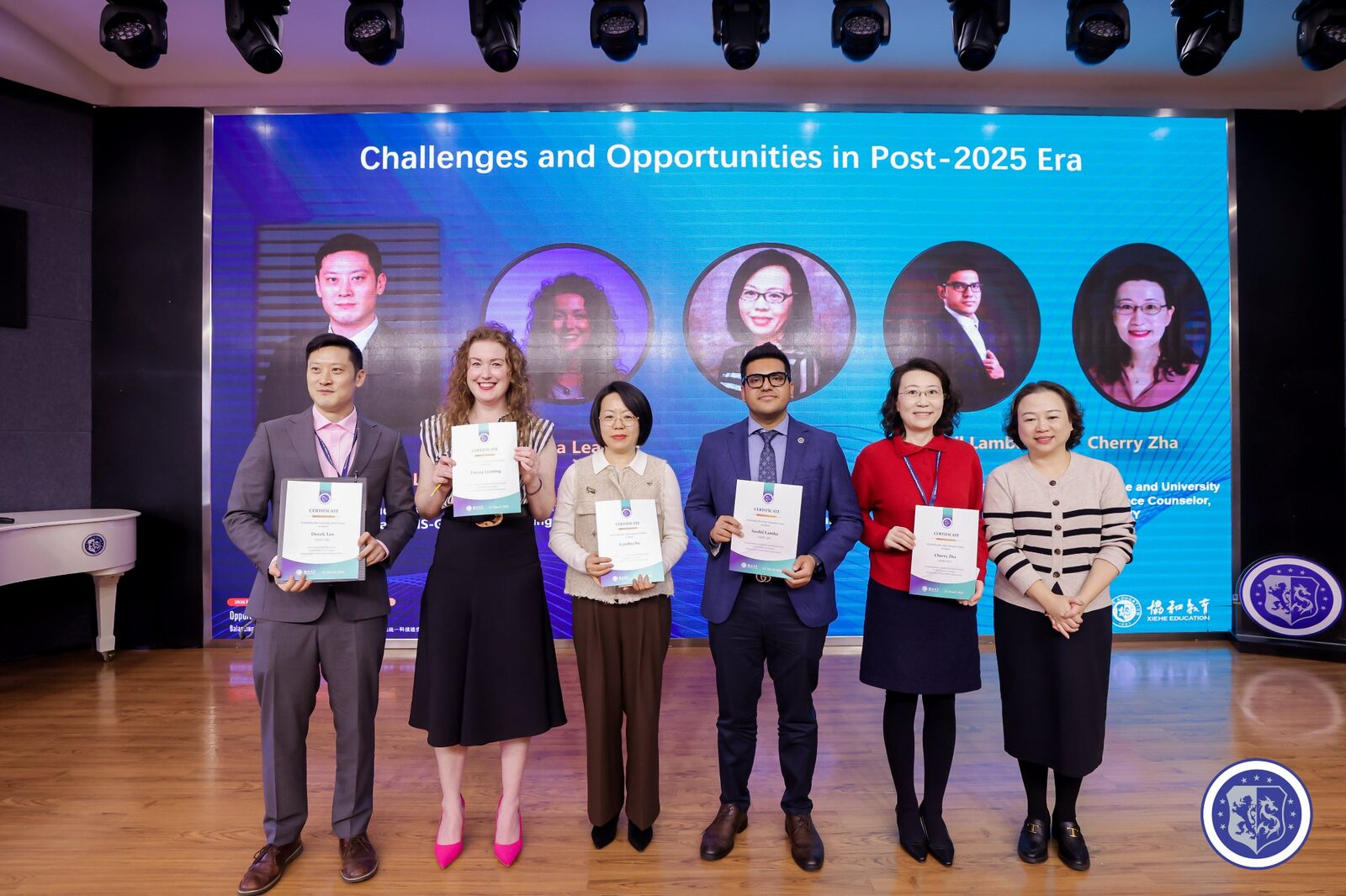 Panelists receiving certificates at Xiehe Education conference on Challenges and Opportunities in Post-2025 Era